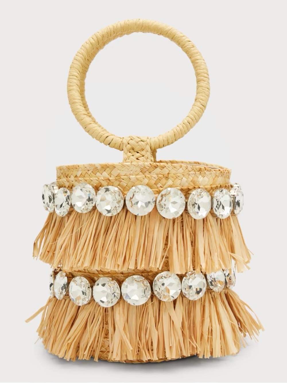 NWT BTB LOS ANGELES raffia fringe bag with rhinestones